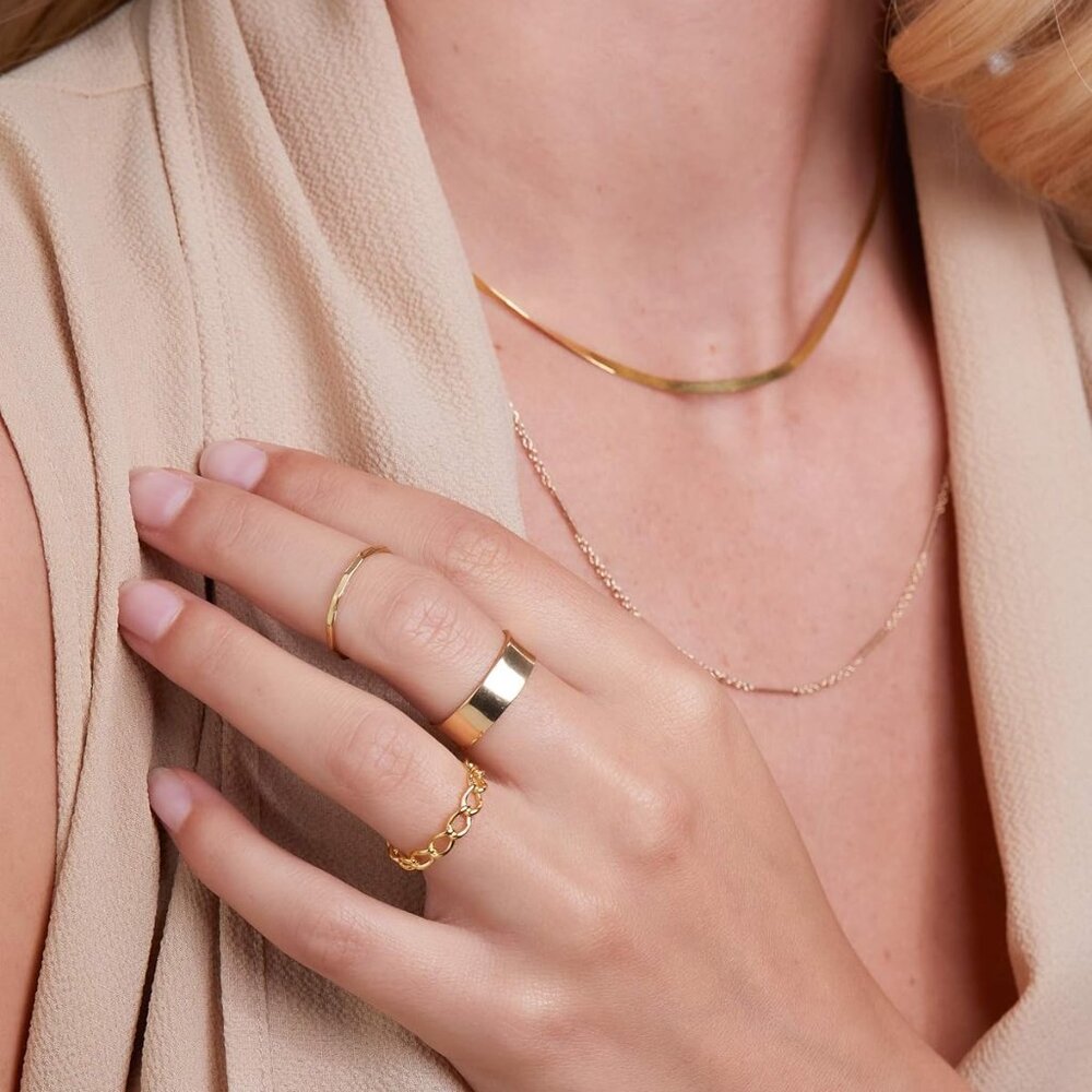Sterling Silver Rings for Women - Dainty Stackable Open Circle & Chain Gold Ring - Picture 2 of 6
